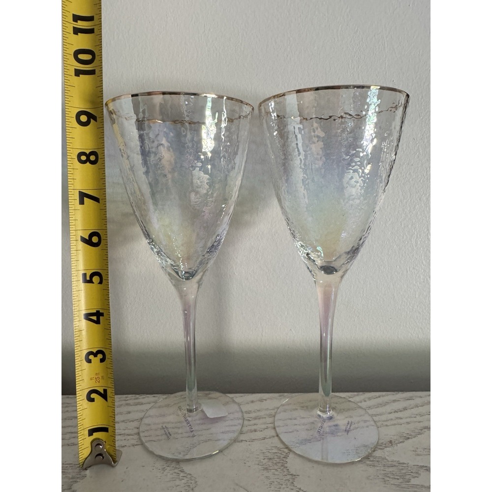 Set of 2 Zaza Lustered 24k Gold Accent Wine Glasses by Anthropologie NWT - Picture 11 of 12